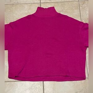 Zara Womens Fleece Sweater MockNeck Boyfriend Oversized Crop Pink size S